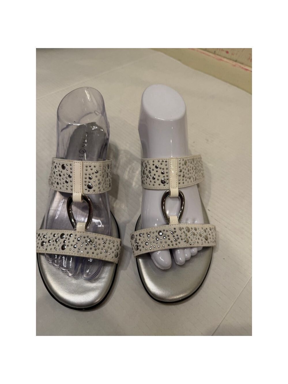 Karen Scott Women's Silver White Studded Sandals Size 8